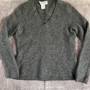 Women's Andre Oliver Dark Gray 100% Cashmere Gray Pullover V Neck Sweater Sz S